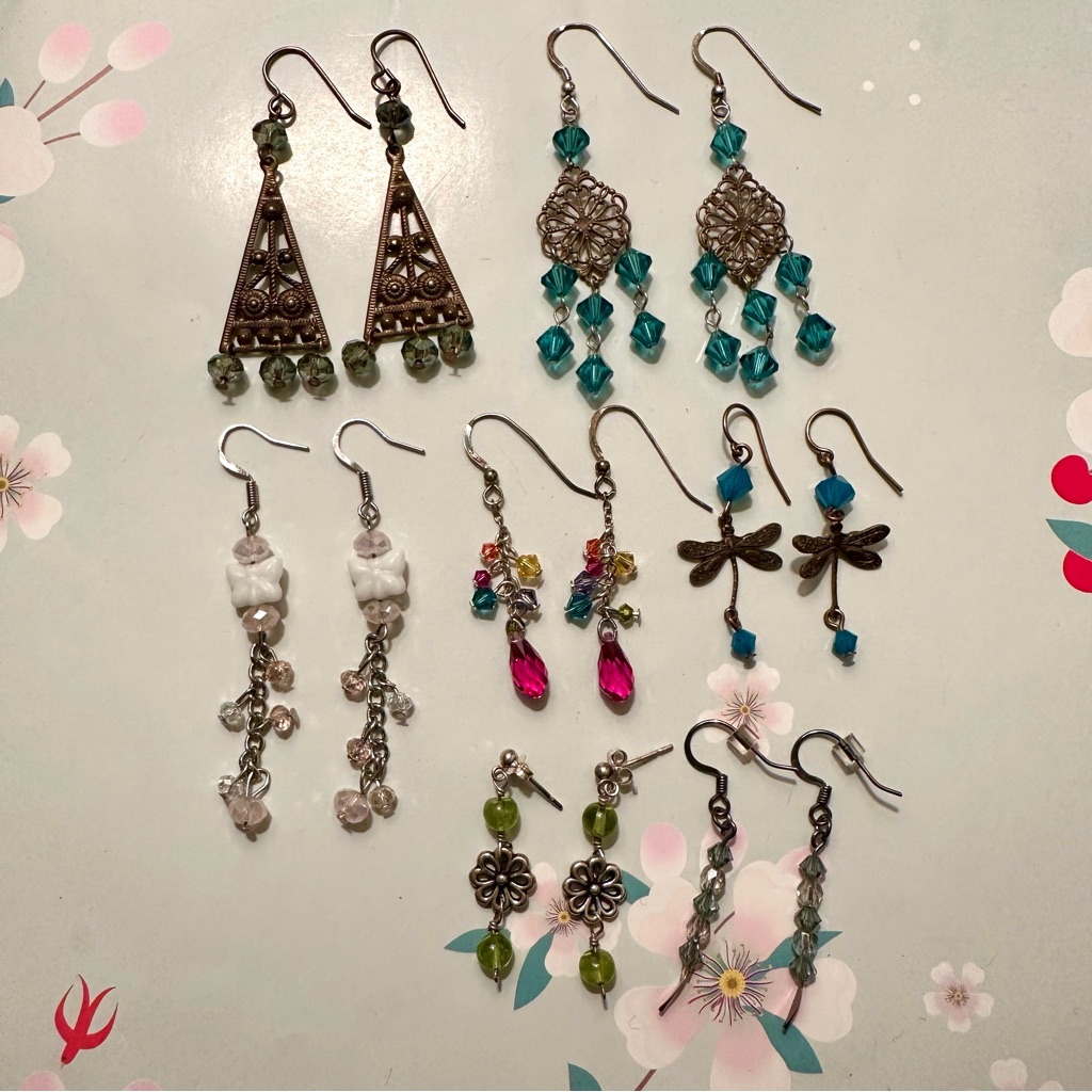 Set Of 7 Pairs Of Glass Crystal Dangling Earrings